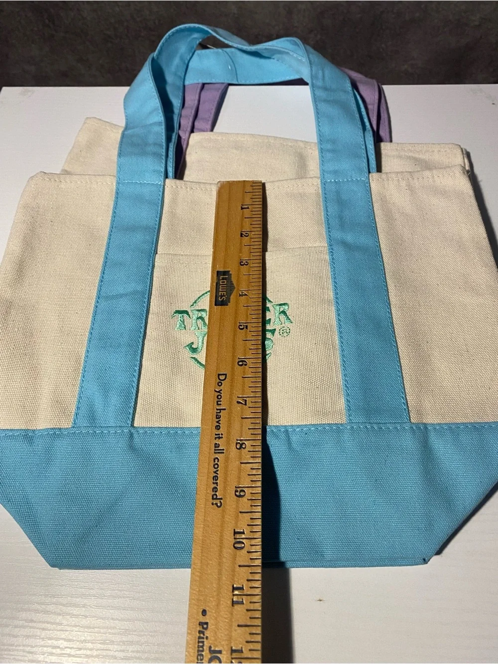 Trader Joes Mini Canvas Tote Bag Set Light Blue and Purple Lavender NWT